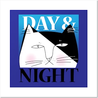 Day and Night tuxedo cat Posters and Art